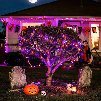 JMEXSUSS 163 FT 500 LED Halloween String Lights Indoor, Orange and Purple Halloween Lights Outdoor, 8 Modes Outdoor Waterproof Clear Wire Christmas String Light Plug in