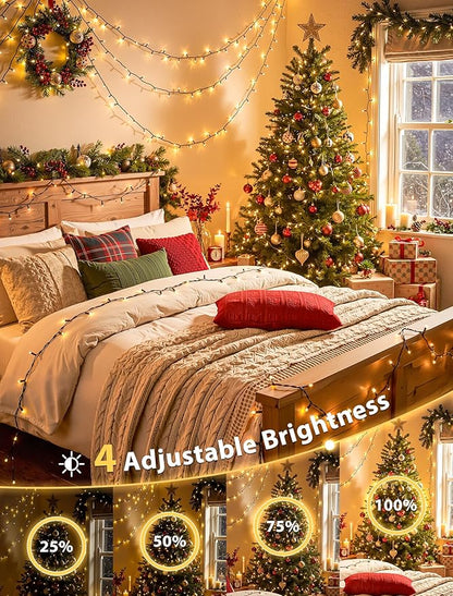 Hopolon String Lights Indoor Outdoor, 33 FT 100 LED Connectable Green Wire Twinkle Fairy Lights, Plug in Christmas Light Waterproof for Wedding Party Patio Spring Decor (Warm White with Remote)