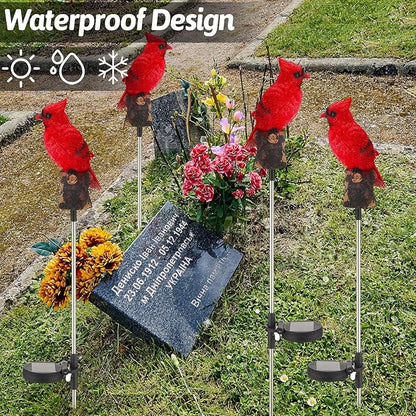 Baquler 4 Pack Solar Cardinal Stake Light Cardinal Decor Garden Red Bird Figurine Memorial Solar Light Outdoor Pathway Yard Lawn Ornaments for Outside Decorations Grave Valentine Gifts Women