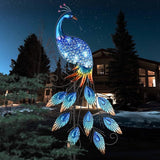 TERESA'S COLLECTIONS Garden Decor Blue Peacock with Solar Outdoor Lights, 40" Glass Yard Art for Outside | Lumora