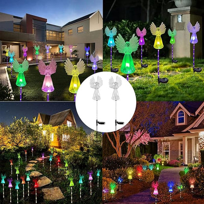 NMM Solar Angel Lights, 2 Pack Outdoor Solar Garden Lights, Multi-Color Changing Angel Decorative Lights for Yard Lawn Pathway Grave Cemetery Christmas Decoration, Thanksgiving Memorial Gift