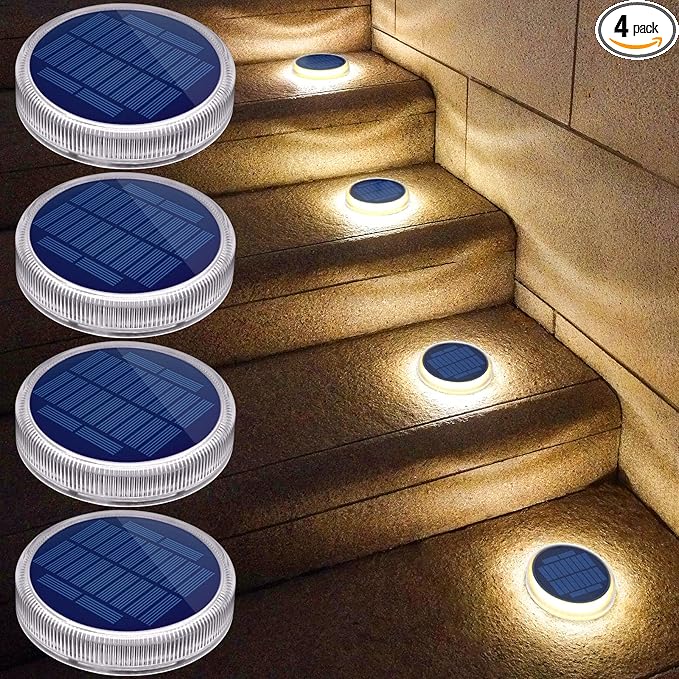 YiLaie Solar Step Lights Outdoor Waterproof, Warm White Stair Lights Solar Powered for Steps Deck Stair Yard Pathway (4 Pack)