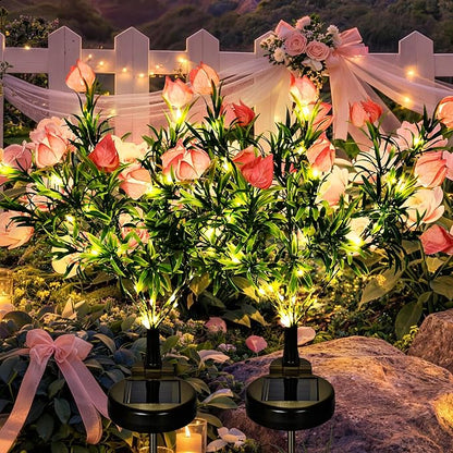 GIGALUMI Solar Garden Lights with Gardenias, LED Garden Decor Carefree Solar Flowers Outdoor Waterproof, Yard Decorations Outdoor, Allergy-Free, Everlasting Light up Flowers for Yard Patio (Set of 2)