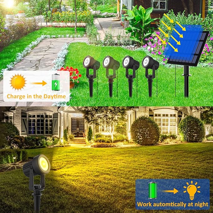T-SUNUS Solar Christmas Spotlight Outdoor Warm White 3000K, 4-in-1 Spot Lights IP65 Waterproof 9.8ft Cable 5W | Lumora