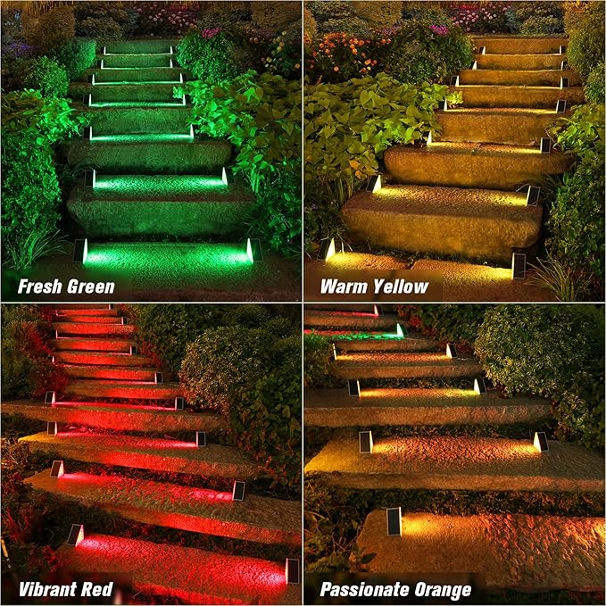 VOLISUN Solar Stair Lights 8 Pack, 7 Fixed Colors, Solar Step Lights Outdoor Waterproof IP67, LED Outdoor Step | Lumora