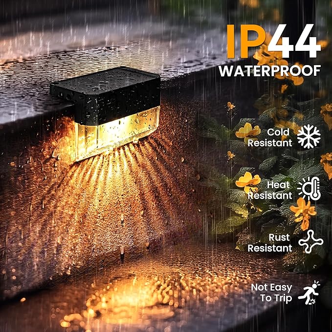 SOLPEX Solar Deck Lights Outdoor,Solar Fence Lights Waterproof Led Light for Outdoor Stairs,Step,Patio,Yard,Garden,Balcony and Porch,8 Pack Shell-Like Light Spots(Black Shell,Warm White&RGB)
