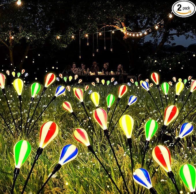 Brizled Solar Lights Outdoor, 2 Pack 6 LED Solar Garden Lights Warm White, 2 Mode Outside Pathway Light Waterproof Backyard Swaying Decorative Lighting for Lawn Patio Yard Fence Garden Pathway Decor