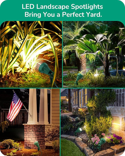 EDISHINE 120V Outdoor LED Spotlights, 5.5W Plug in Spotlight with 3 Lenses (Red Green Yellow) & 180° Rotatable Lamphead, 5000K Waterproof Landscape Lights for Flag Garden, 4 Pack
