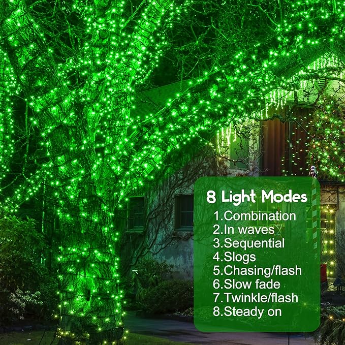 164Ft 500 LED Green St. Patrick's Day Lights, Waterproof 8 Twinkle with Memory Functions Green String Lights for | Lumora