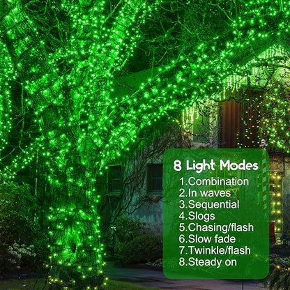 164Ft 500 LED Green St. Patrick's Day Lights, Waterproof 8 Twinkle with Memory Functions Green String Lights for Indoor Outdoor Tree Garden St. Patrick's Day Decoration