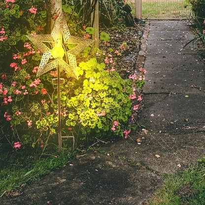 Kichvoe Outdoor Solar Garden Ground Inserting Lamp Iron Craft Hollow-Out Star Landscape Light Solar Powered Yard Path Decorative Stake