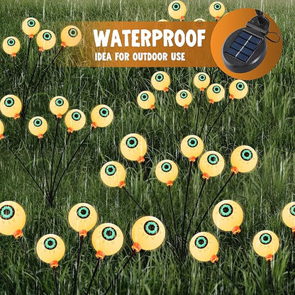 JOYIN Halloween Decorations Outdoor Solar Scary Eyeball Lights, 2 Pcs 12LEDs Warm Pathway Yard Stakes, Waterproof Firefly Lights for Halloween Graveyard Yard Garden Patio Walkway Party