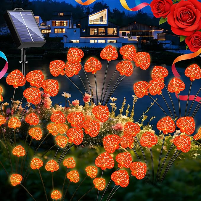 KerKoor Solar Garden Lights Mothers Day Decorations Lights Outdoor Waterproof 4 Pack 32 LED Pink Heart 8 Modes Gifts for Mom Mother Women Party Yard Path Wedding Valentines Mother‘s Day Decor (Pink)