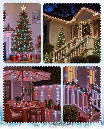 C9 LED Christmas Lights Outdoor with 100 Spring Clips, 81FT 100 LED C9 String Lights Waterproof Connectable Commercial Grade for Outside Roofline Patio House Yard Windows Christmas Decor, Red White
