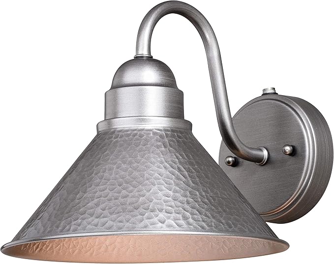 VAXCEL Outland 9 in. H 1-Light Brushed Pewter Dusk to Dawn Sensor Farmhouse Outdoor Wall Sconce, Gooseneck Metal Shade, LED Compatible, Dark Sky Compliant for Exterior Porch Patio Front Door or Garage