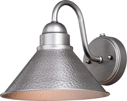 VAXCEL Outland 9 in. H 1-Light Brushed Pewter Dusk to Dawn Sensor Farmhouse Outdoor Wall Sconce, Gooseneck Metal Shade, LED Compatible, Dark Sky Compliant for Exterior Porch Patio Front Door or Garage