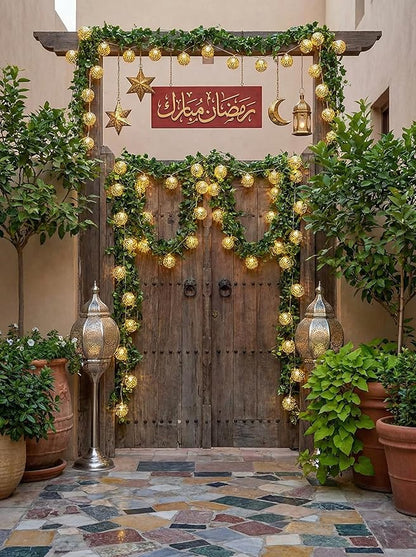 8.5Ft LED Moroccan Style String Lights Plug in, Outdoor Ramadan Decorations String Lights with 10 Silver Metal Ball Lights, Hanging Warm White Globe Fairy Lights for Ramadan Day Wedding Party Home