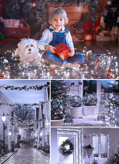 Solar Lights Outdoor Waterproof, 2 Pack Total 144FT 400 LED Solar Powered String Lights with 8 Lighting Modes, Solar Patio Lights, Solar String Lights for Outdoor Outside Tree Balcony, Pure White