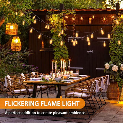 Flickering Flame String Lights,22Ft 20LED Lights for Outside,Plug in Garden Light for Halloween Christmas Indoor Outdoor Decor,Connectable Backyard Decorative Lights Cafe Bistro Patio