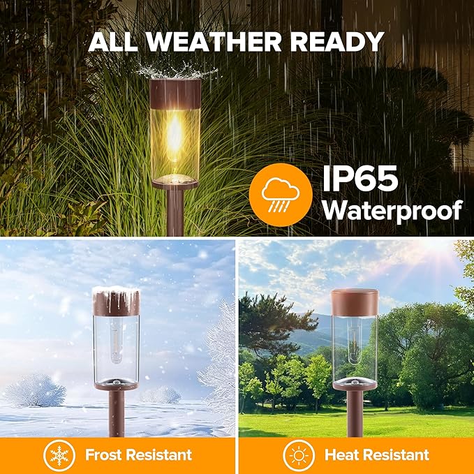 UME 10 Pack Solar Pathway Lights Outdoor Black & 10 Pack Solar Pathway Lights Outdoor Bronze