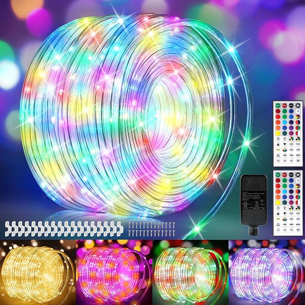 132ft LED Rope Lights Outdoor String Lights Plug in, 400 LED Warm White & Color Changing Waterproof Christmas | Lumora
