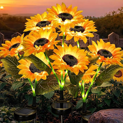 GIGALUMI Solar Garden Lights Artificial Flowers, LED Garden Decor Carefree Sunflower Solar Lights Outdoor Yard Decorations Outdoor, Everlasting Sunflower Decor Gift for Outside Yard Patio (Set of 3)