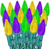 70 Light 24Ft Mardi Gras Lights Commercial String Lights C6 LED Strawberry Faceted Bulb – Yellow/Purple/Green | Lumora