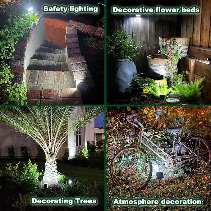 Anordsem Solar Spot Lights Outdoor: 1000mAh+ABS Waterproof Case 4 Pack - 2 White Light Modes for Yard Garden Path | Lumora