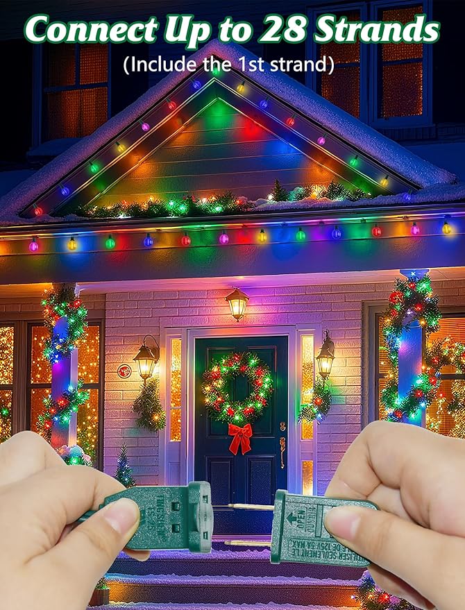 SUNSGNE 25FT LED Colored Christmas Lights with 25 G40 LED Shatterproof Frosted Multicolor Globe Bulbs, Waterproof | Lumora