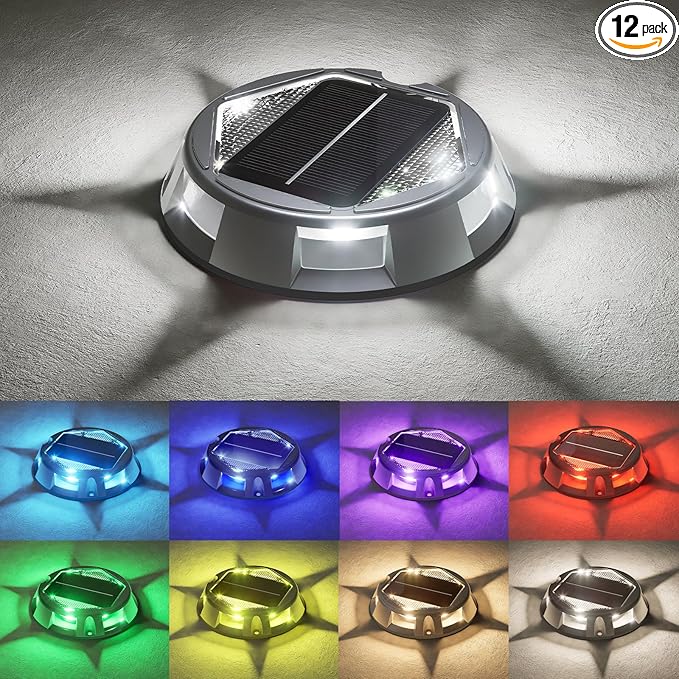 VOLISUN Solar Driveway Dock Deck Markers Marine Lights 12 Pack,9 Colors in 1 Led IP67 Waterproof Outdoor Warning | Lumora