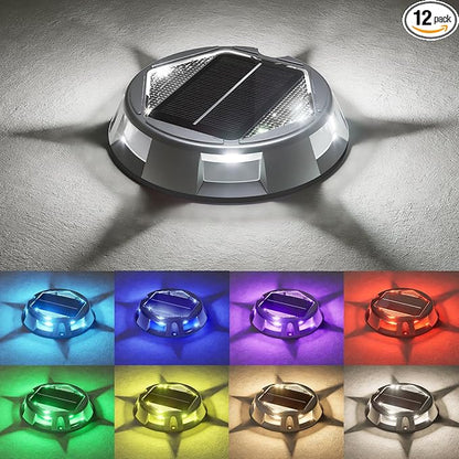 VOLISUN Solar Driveway Dock Deck Markers Marine Lights 12 Pack,9 Colors in 1 Led IP67 Waterproof Outdoor Warning Step Lights for Driveway Sidewalk Walkway Pathway RGB