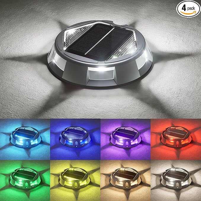 VOLISUN Solar Driveway Dock Deck Markers Marine Lights 4 Pack,9 Colors in 1 Led IP67 Waterproof Outdoor Warning | Lumora