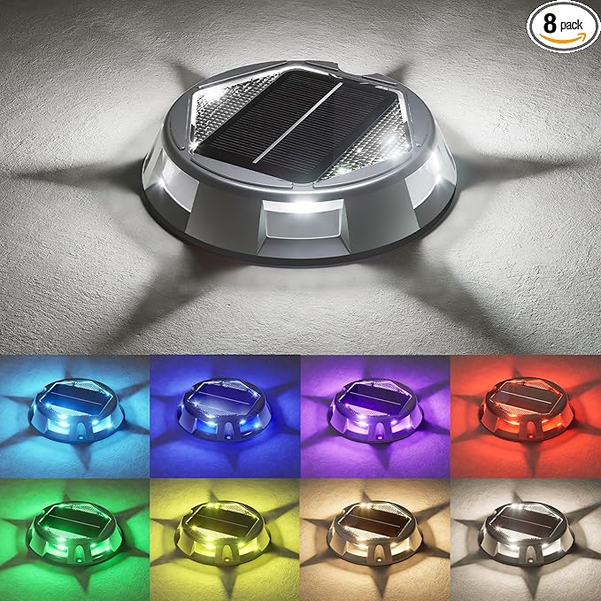 VOLISUN Solar Driveway Dock Deck Markers Marine Lights 8 Pack,9 Colors in 1 Led IP67 Waterproof Outdoor Warning | Lumora