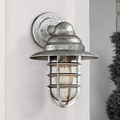 John Timberland Marlowe Rustic Industrial Farmhouse Outdoor Wall Light Fixture Galvanized Hooded Cage 13" Clear Glass for Exterior Barn Deck House Porch Yard Patio Outside Garage Front Door