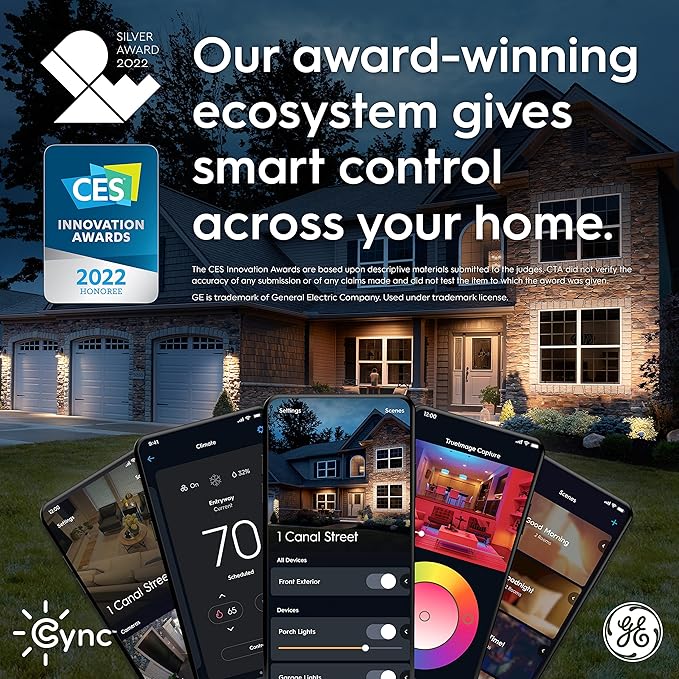 GE Cync Dynamic Effects Smart Cafe Lights, Color Changing Patio String Lights, Compatible with Alexa and Google, 48ft