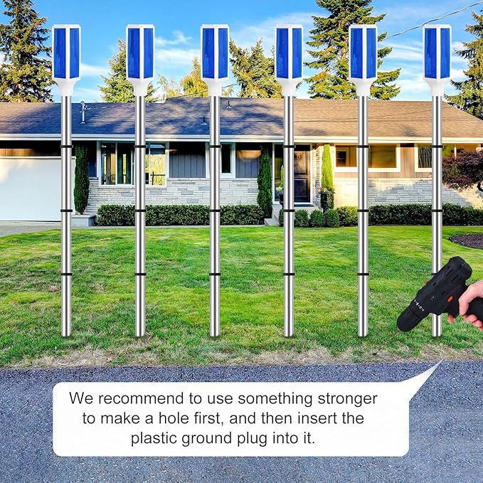 Macarrie 4 Pcs Solar Powered Driveway Markers Reflective Lights Driveway Reflectors on Poles for Snow Road Outdoor Yard Entrance (Blue)