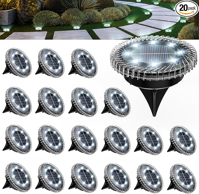 20 Pack Small Solar Ground Lights, Pathway Light Waterproof, Outdoor Solar Light for Garden, Driveway, Walkway | Lumora