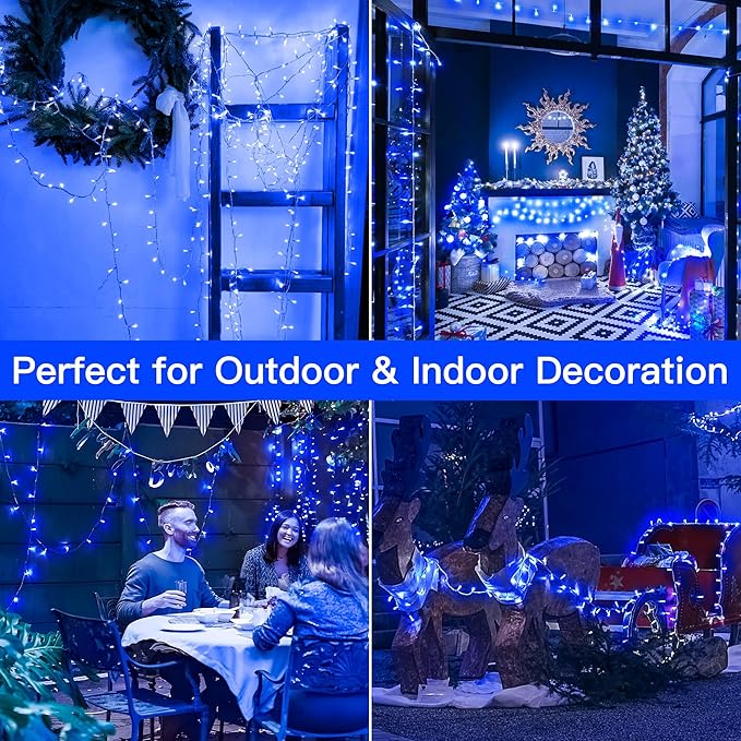 33FT 100 LEDs String Lights Waterproof Fairy Lights 8 Modes with Memory 30V Power Supply for Home, Garden, Wedding, Party, Christmas Decoration Indoor Outdoor (Blue)