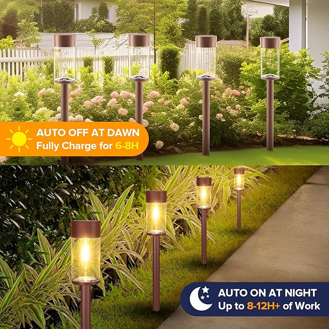 UME 10 Pack Solar Pathway Lights Outdoor Black & 10 Pack Solar Pathway Lights Outdoor Bronze