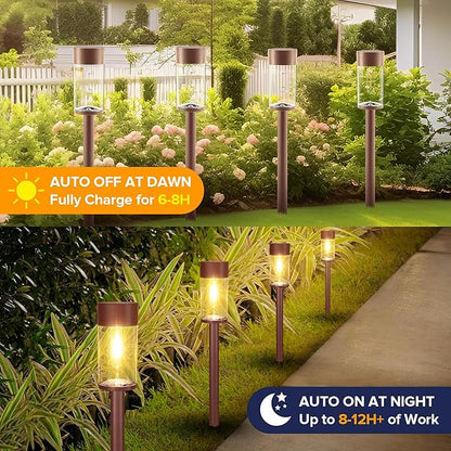UME 8 Pack Solar Pathway Lights Outdoor, Bright Solar Garden Lights with Metal Design–IP65 Waterproof, Auto On/Off, 3000K LED Landscape Lighting for Yard, Lawn, Walkway, Driveway, Patio Decor