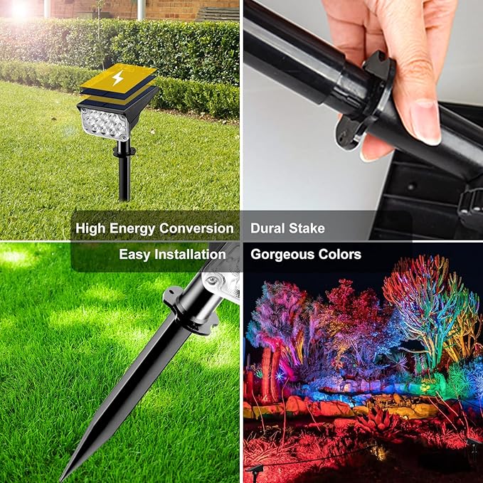 T-SUNUS 8 Pack Solar Color Landscape Spotlights, IP65 Waterproof Solar Powered Spot Light Wall Lights, 2-in-1 | Lumora