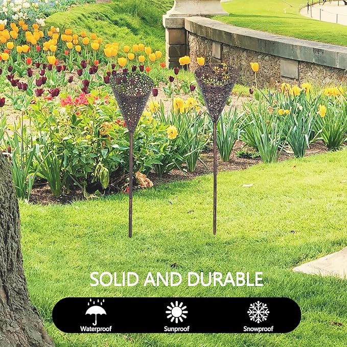 Outdoor Solar Lights Garden, 2 Pack Bronze Torch Metal Stake Waterproof LED Solar Powered Lights for Pathway, Lawn, Patio, Yard