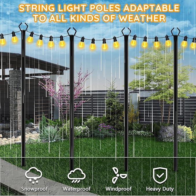 4 Pack String Light Poles, Outdoor String Light Pole 10ft Forked Metal Light Pole with Adjustable Outdoor Light | Lumora