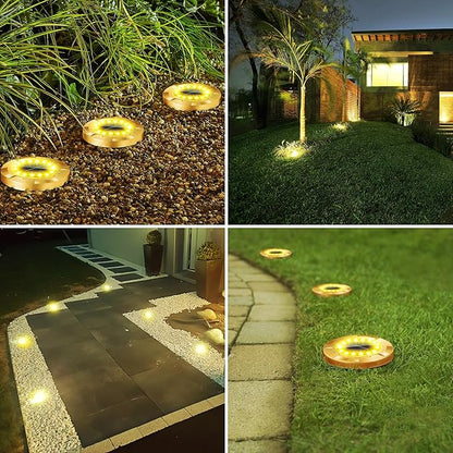 Biling Solar Ground Lights Outdoor with16 LEDs, Bright Waterproof Solar Lights Outdoor with Brass Finish, Flat Landscape Lighting for Yard Garden Pathway Driveway Deck (Warm 8 Pack)