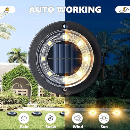 Flacchi Solar Lights Outdoor - Solar Powered Ground Lights Outdoor Solar Disk Light Waterproof Landscape Light for Patio Yard Pathway Walkway Driveway (Warm White, 2 Pack)