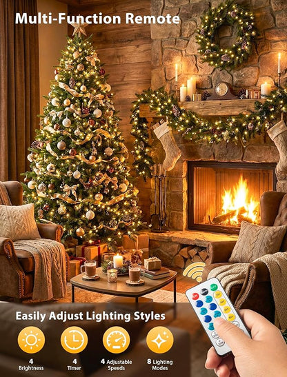 Hopolon String Lights Indoor Outdoor, 33 FT 100 LED Connectable Green Wire Twinkle Fairy Lights, Plug in Christmas Light Waterproof for Wedding Party Patio Spring Decor (Warm White with Remote)