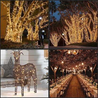 YULETIME Warm White One-Piece Wide Angle Christmas Lights 140 Count 48 Feet, 2 Sets 70 LED 24 ft High Waterproof 5mm UL Certified String Light (Warm White - Brown Wire)