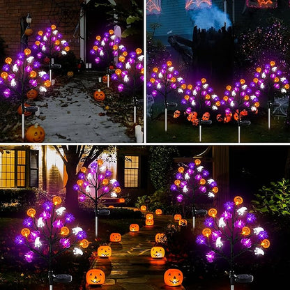 Halloween Decorations Outdoor Solar Lights, 2 Pack Halloween Lights Outdoor Solar Lights Waterproof with 20 LED Ghosts Bats Spiders Pumpkin Light, 8 Modes Solar Pathway Lights for Halloween's Decor