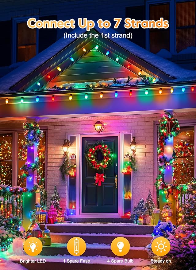 Vintage C9 LED Christmas Lights Outdoor, 200 Feet C9 String Lights with 100 Shatterproof C9 Bulbs, Waterproof | Lumora