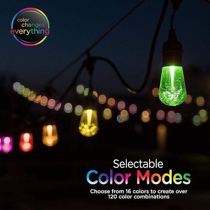 Enbrighten Seasons Vintage LED Café String Lights, 48ft, 24 Acrylic Bulbs, Color Changing, Indoor/Outdoor + UltraPro WiFi Plug, 2-Outlet Grounded